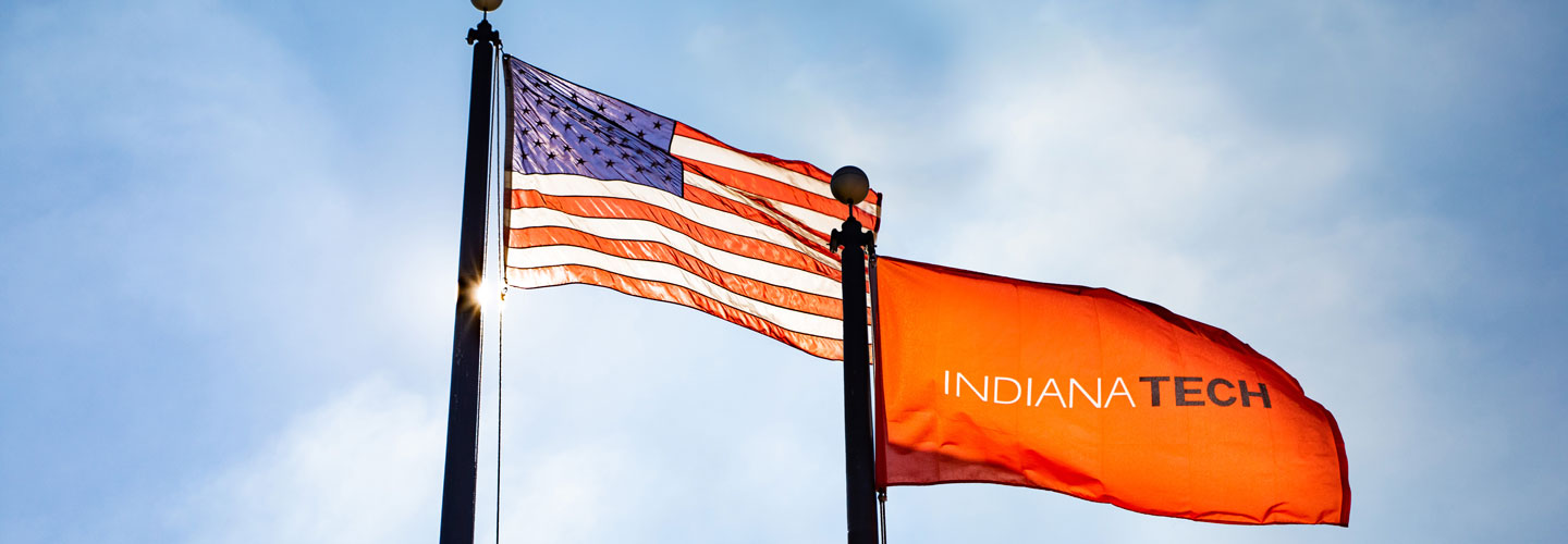 American Flag with Indiana Tech Flag