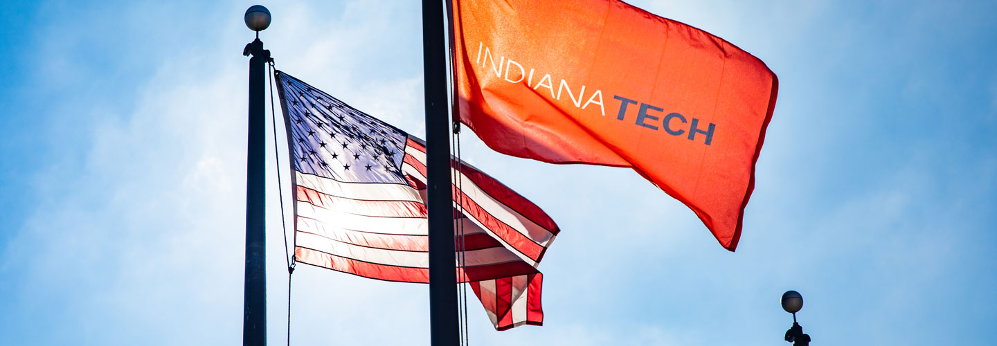 American flag with Indiana Tech Flag